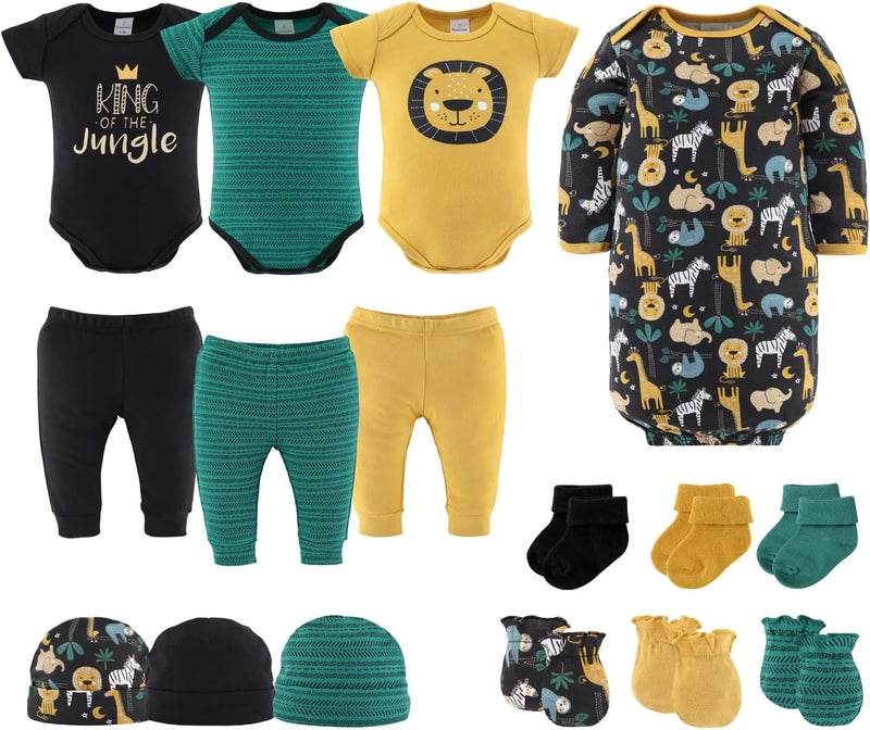 The Peanut Shell Baby Layette Gift Set for Baby Boys - 16 Piece Boy Baby Clothes Newborn to 9 Months - King of the Jungle - Image 1